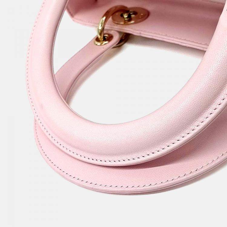 Pre Owned Dior Pink Leather Cannage Lady Bag Medium
