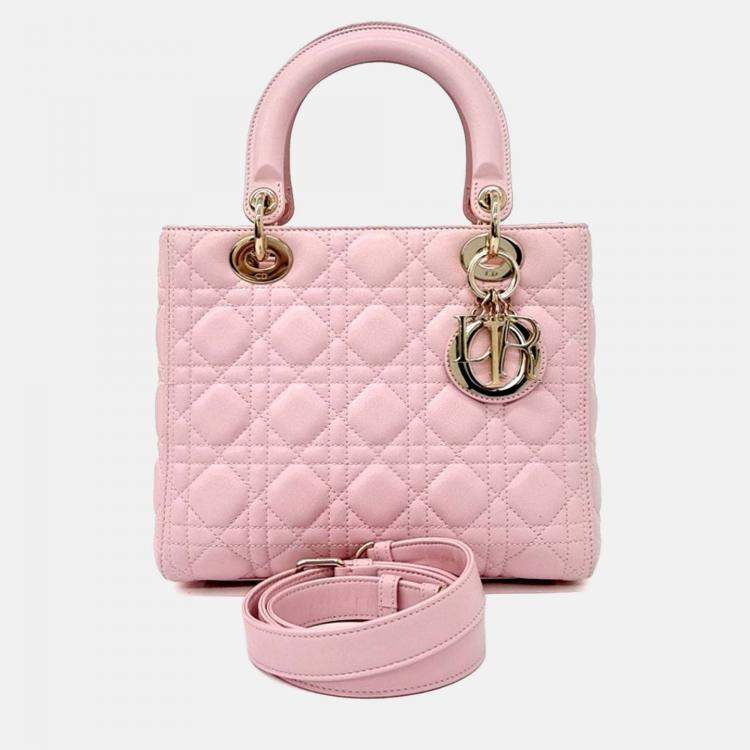 Pre Owned Dior Pink Leather Cannage Lady Bag Medium