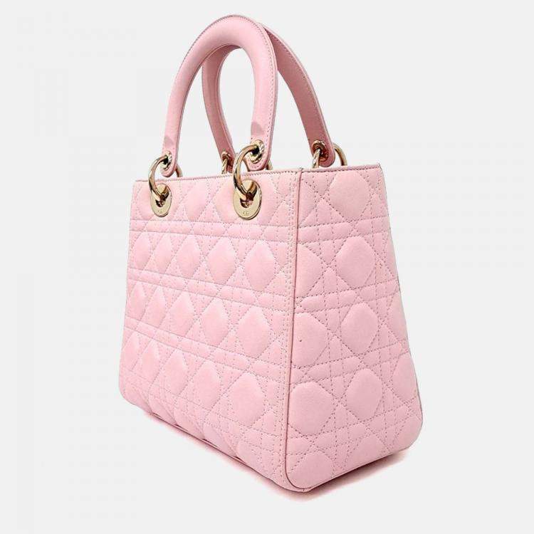 Pre Owned Dior Pink Leather Cannage Lady Bag Medium