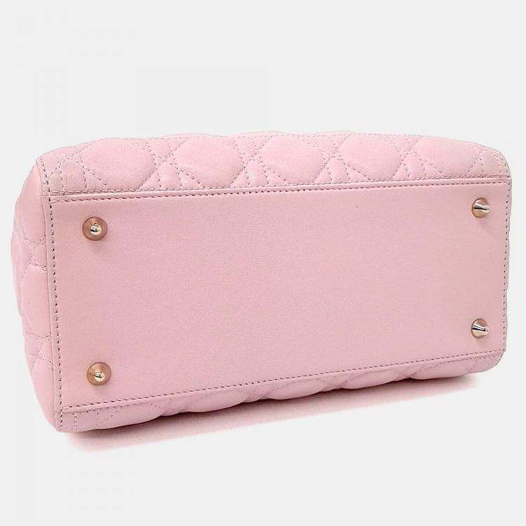 Pre Owned Dior Pink Leather Cannage Lady Bag Medium