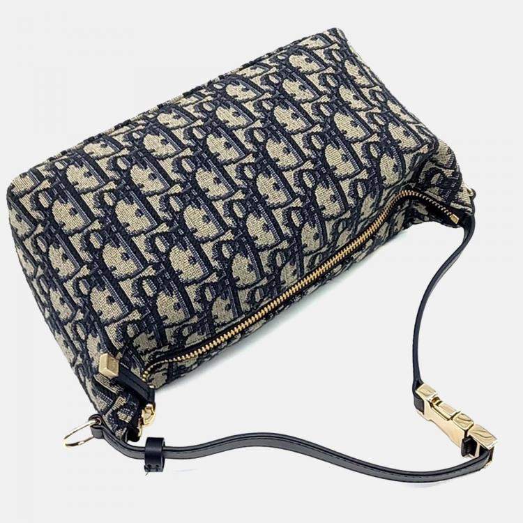 Pre Owned Dior Navy Blue Fabric Oblique Travel Nomade Pouch Medium