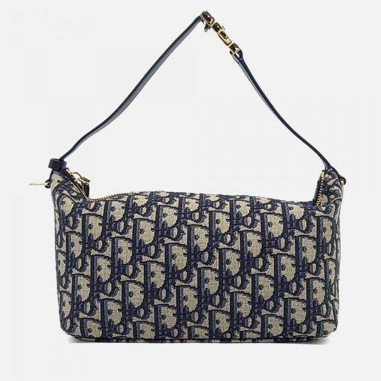 Pre Owned Dior Navy Blue Fabric Oblique Travel Nomade Pouch Medium