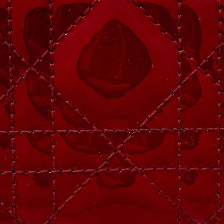 Pre Owned Dior Red Patent Leather Patent Cannage Card Holder