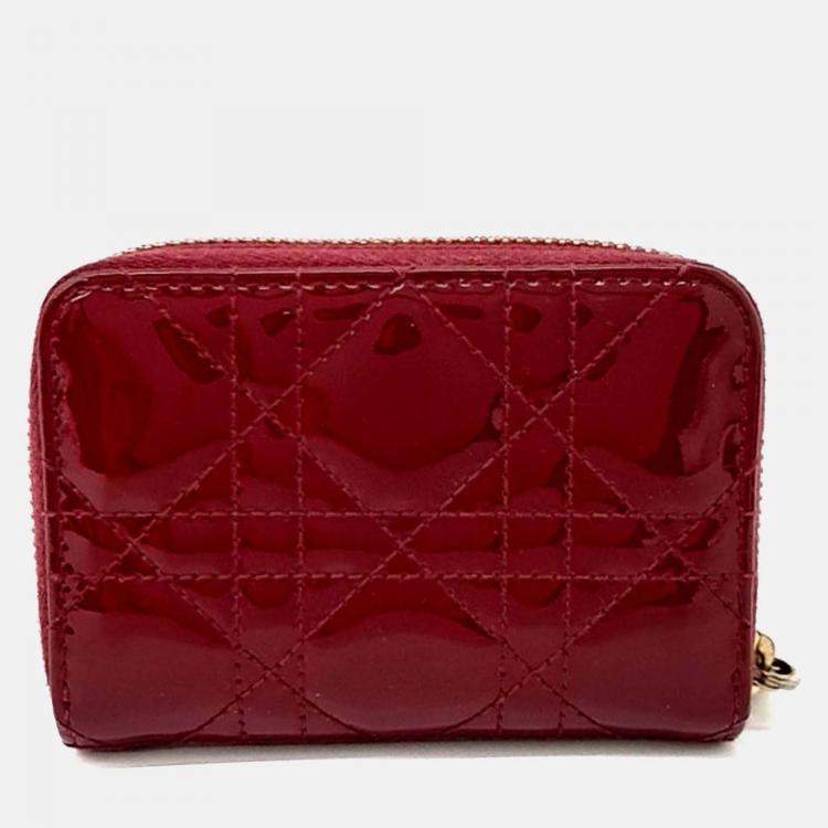 Pre Owned Dior Red Patent Leather Patent Cannage Card Holder
