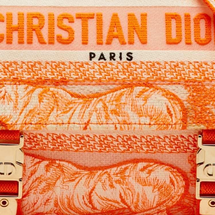 Pre Owned Dior Diorcamp Small Neon Orange/White Canvas Shoulder Bag