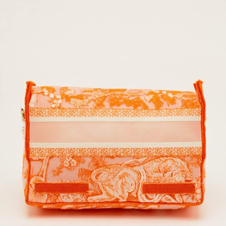 Pre Owned Dior Diorcamp Small Neon Orange/White Canvas Shoulder Bag