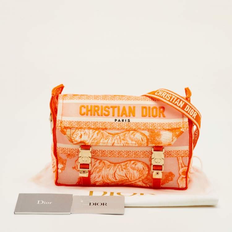 Pre Owned Dior Diorcamp Small Neon Orange/White Canvas Shoulder Bag