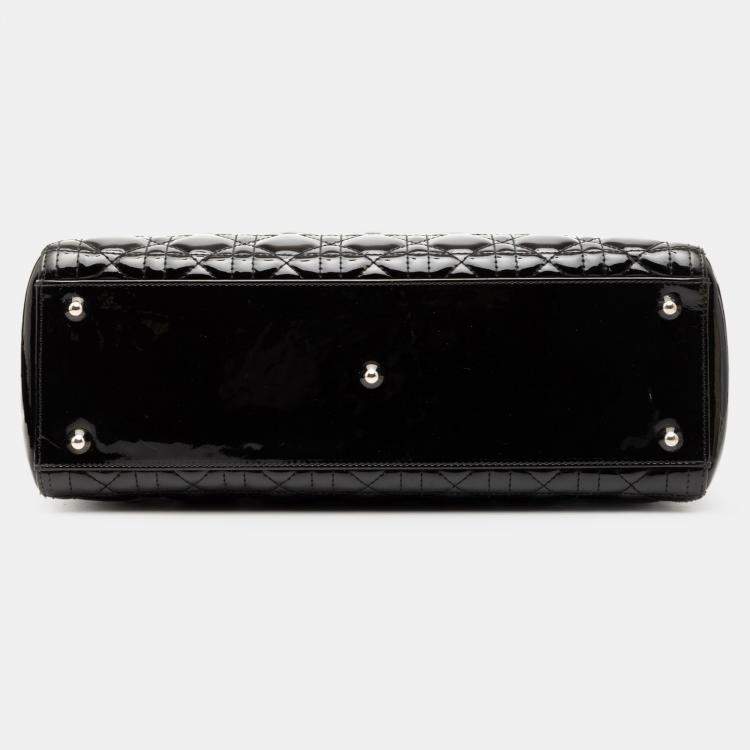 Pre Owned Dior Black Large Patent Cannage Lady Dior