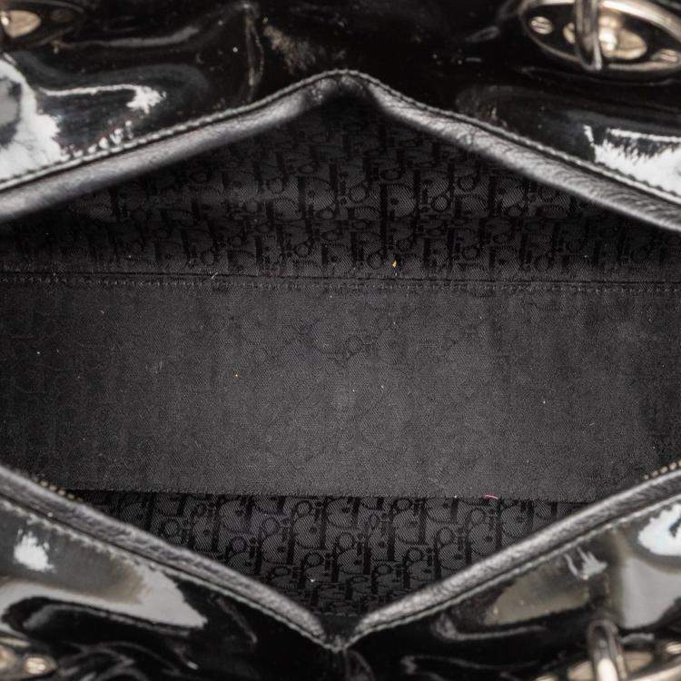 Pre Owned Dior Black Large Patent Cannage Lady Dior