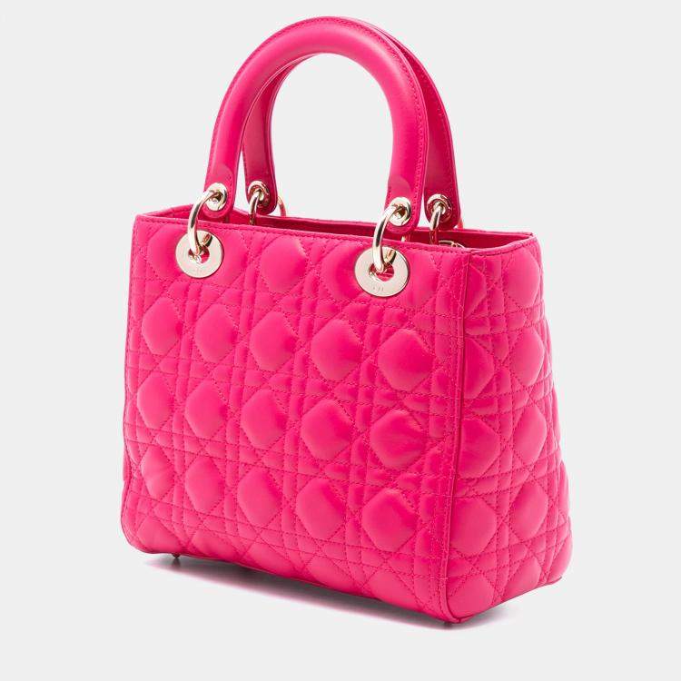 Pre Owned Dior Pink Medium Lambskin Cannage Lady Dior