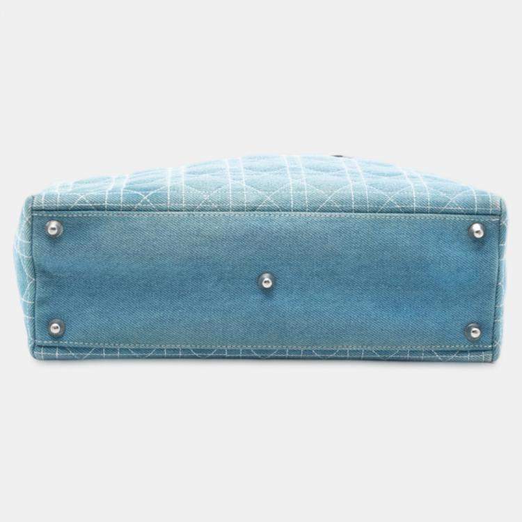 Pre Owned Dior Blue Large Denim Cannage Acrylic Handles Lady Dior