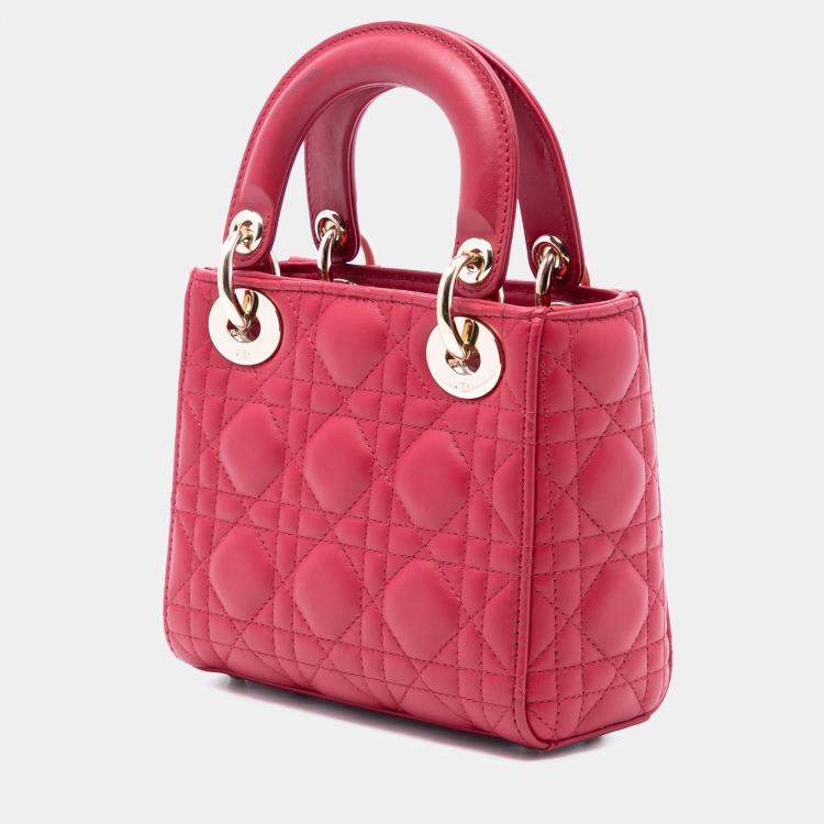 Pre Owned Dior Pink Mini Lambskin Cannage Lady Dior