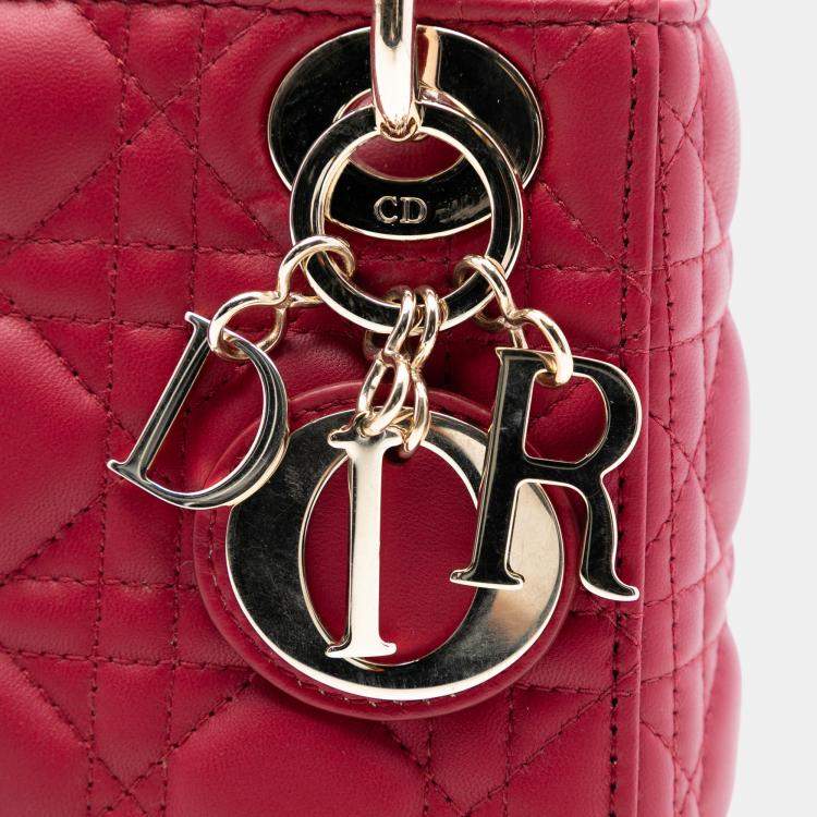 Pre Owned Dior Pink Mini Lambskin Cannage Lady Dior