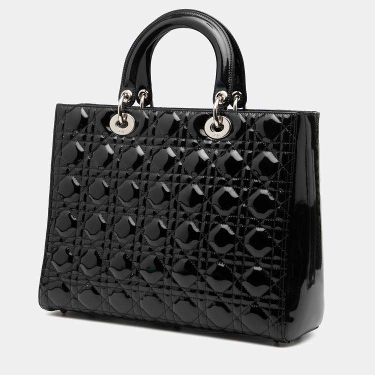 Pre Owned Dior Black Large Patent Cannage Lady Dior