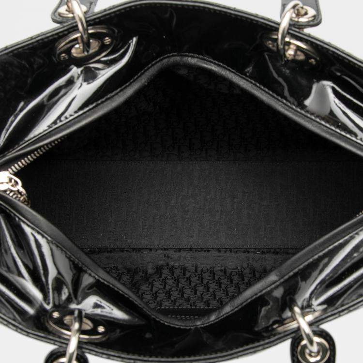 Pre Owned Dior Black Large Patent Cannage Lady Dior
