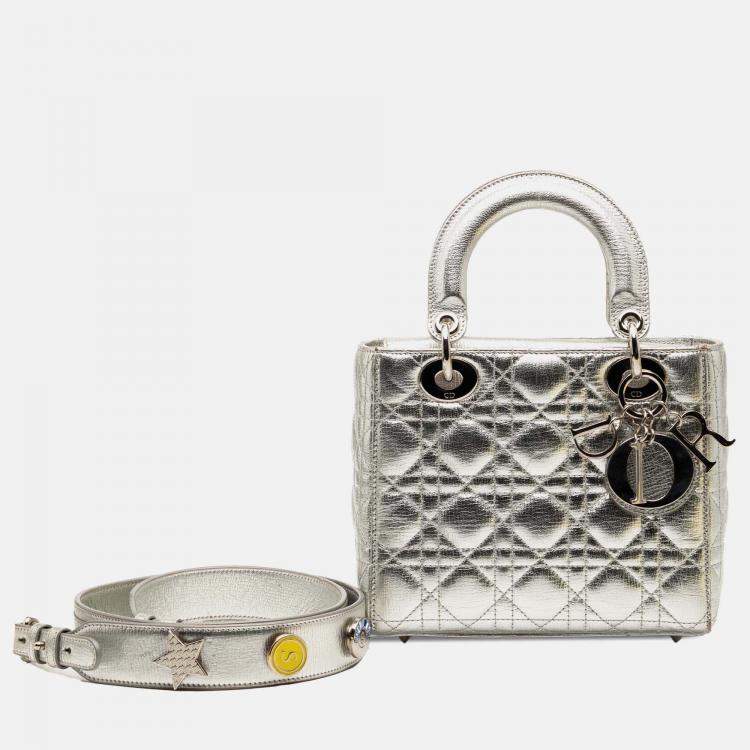 مملوكة مسبقًا Dior Silver Small Metallic Grained Calfskin Cannage My ABCDior Lady Dior