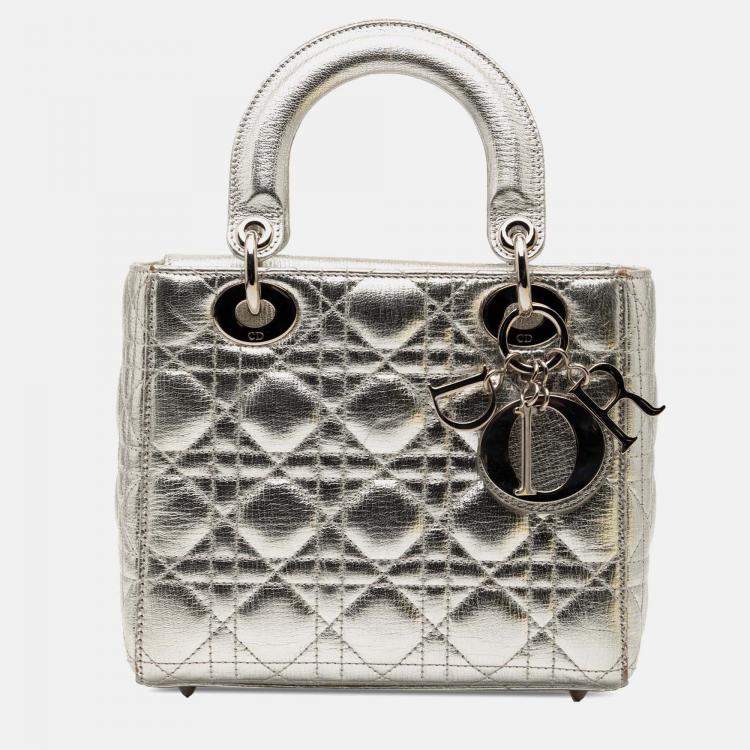 مملوكة مسبقًا Dior Silver Small Metallic Grained Calfskin Cannage My ABCDior Lady Dior