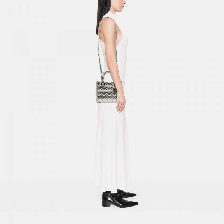 مملوكة مسبقًا Dior Silver Small Metallic Grained Calfskin Cannage My ABCDior Lady Dior