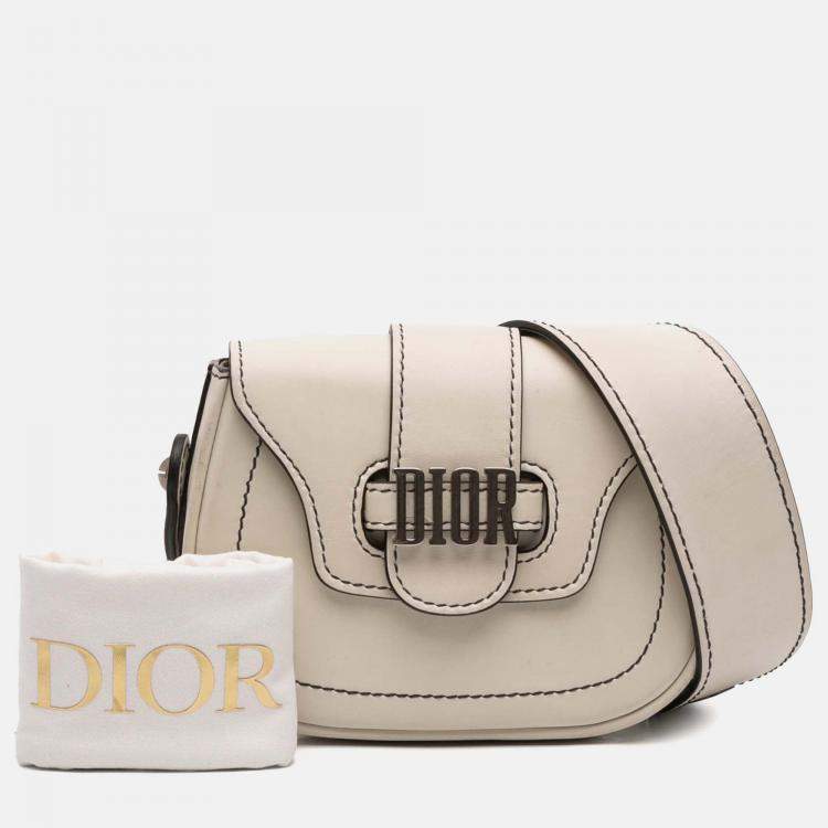 Pre Owned Dior White Mini Leather D Fence Saddle Bag