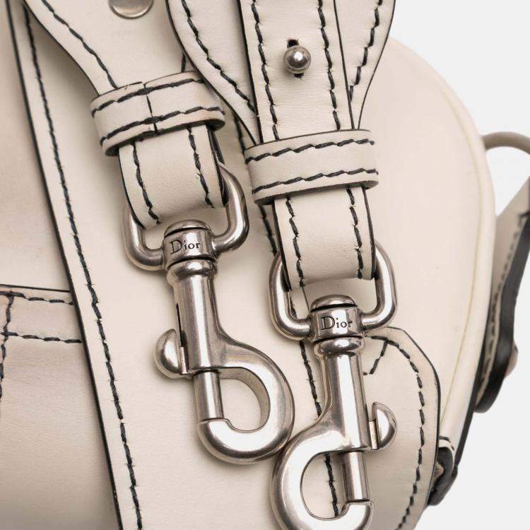 Pre Owned Dior White Mini Leather D Fence Saddle Bag