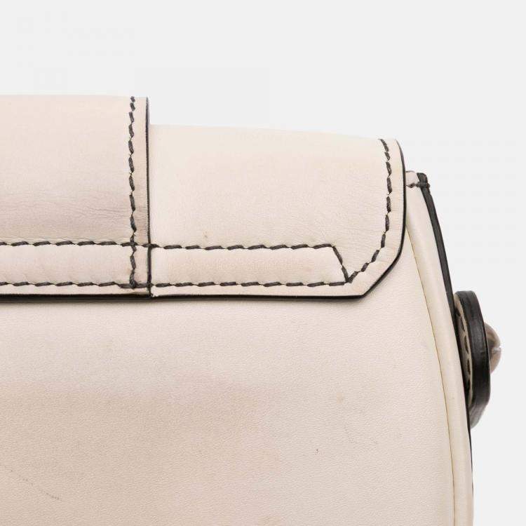 Pre Owned Dior White Mini Leather D Fence Saddle Bag