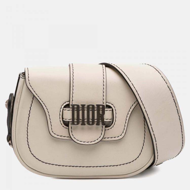 Pre Owned Dior White Mini Leather D Fence Saddle Bag