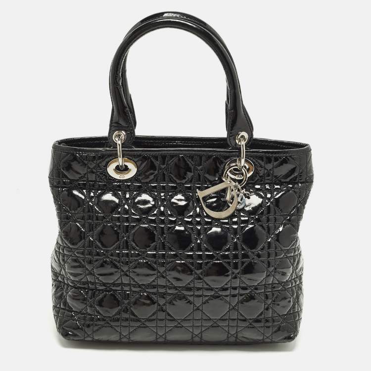 Pre Owned Dior Soft lady Dior Black Cannage Patent Leather Tote