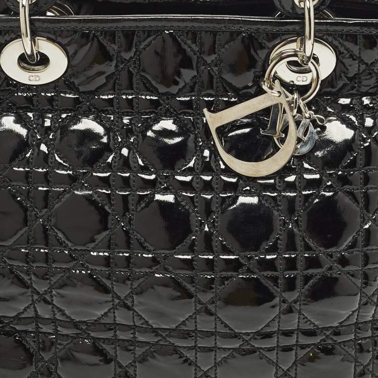 Pre Owned Dior Soft lady Dior Black Cannage Patent Leather Tote
