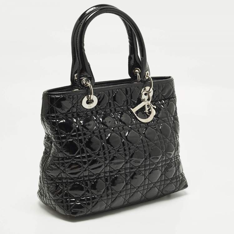 Pre Owned Dior Soft lady Dior Black Cannage Patent Leather Tote