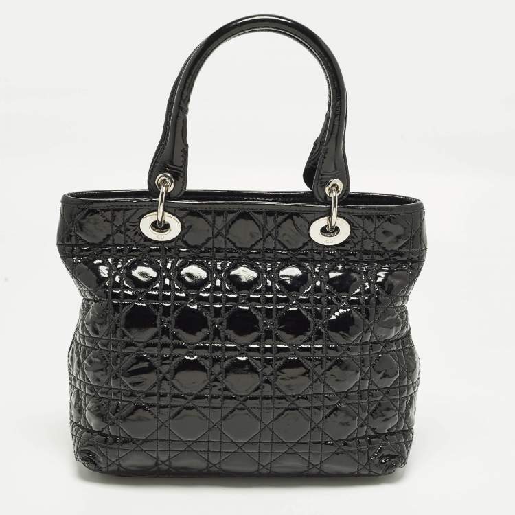 Pre Owned Dior Soft lady Dior Black Cannage Patent Leather Tote