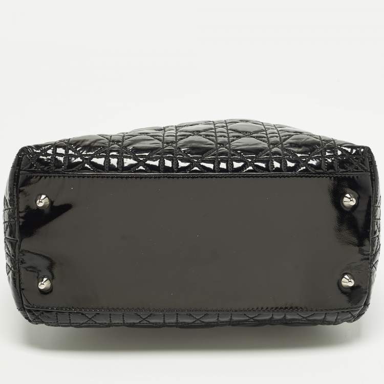 Pre Owned Dior Soft lady Dior Black Cannage Patent Leather Tote