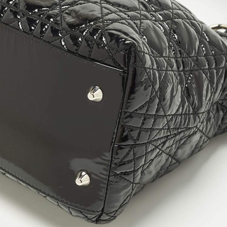 Pre Owned Dior Soft lady Dior Black Cannage Patent Leather Tote