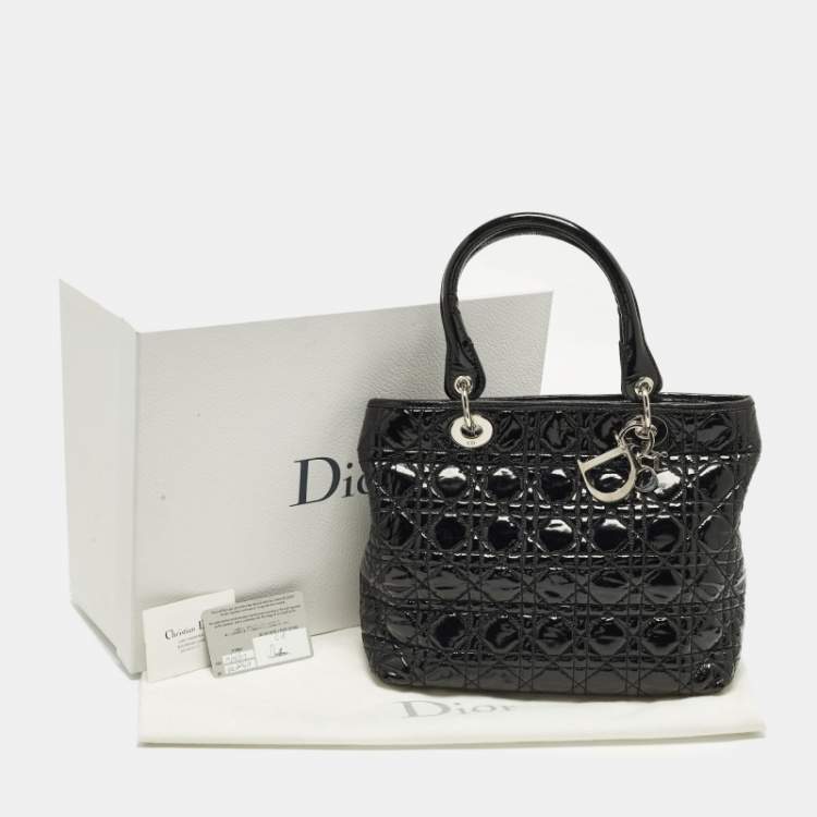 Pre Owned Dior Soft lady Dior Black Cannage Patent Leather Tote