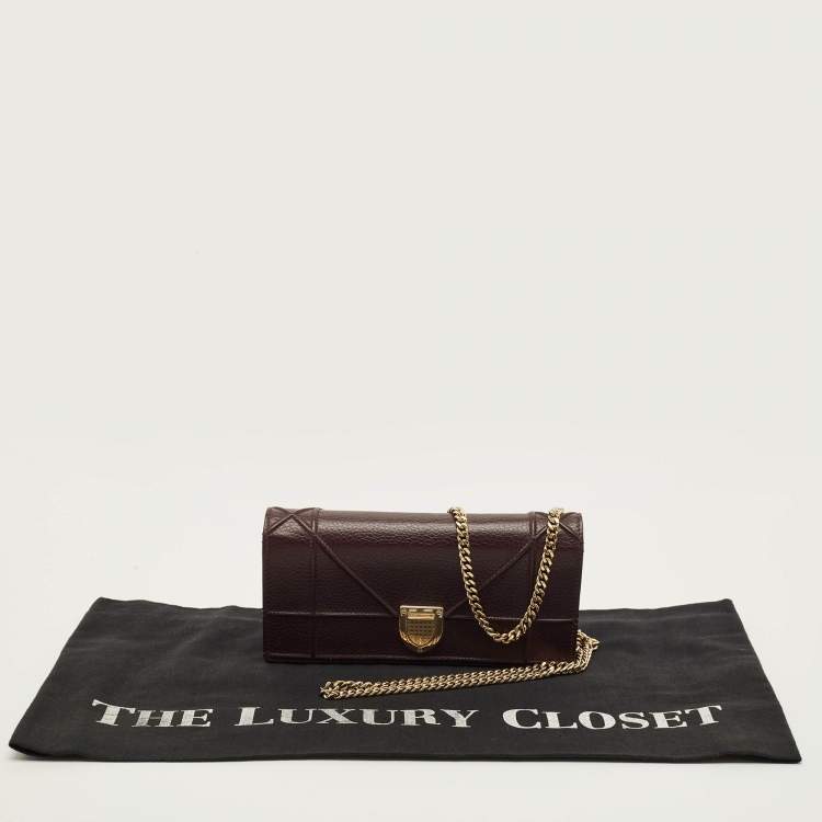 Pre Owned Dior Diorama Burgundy Leather Wallet On Chain