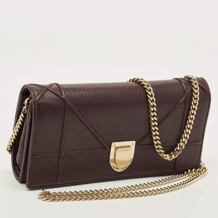Pre Owned Dior Diorama Burgundy Leather Wallet On Chain