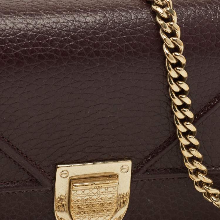Pre Owned Dior Diorama Burgundy Leather Wallet On Chain