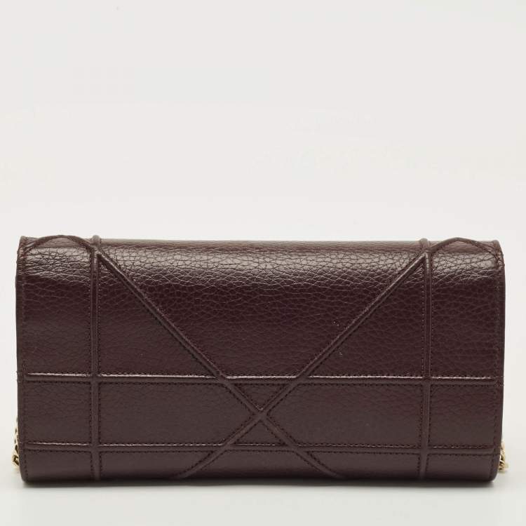 Pre Owned Dior Diorama Burgundy Leather Wallet On Chain