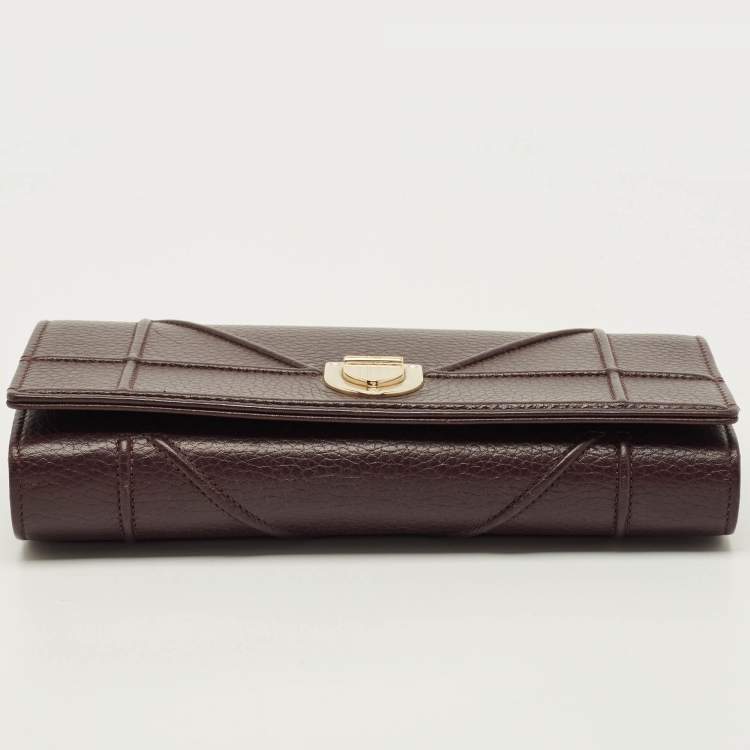 Pre Owned Dior Diorama Burgundy Leather Wallet On Chain