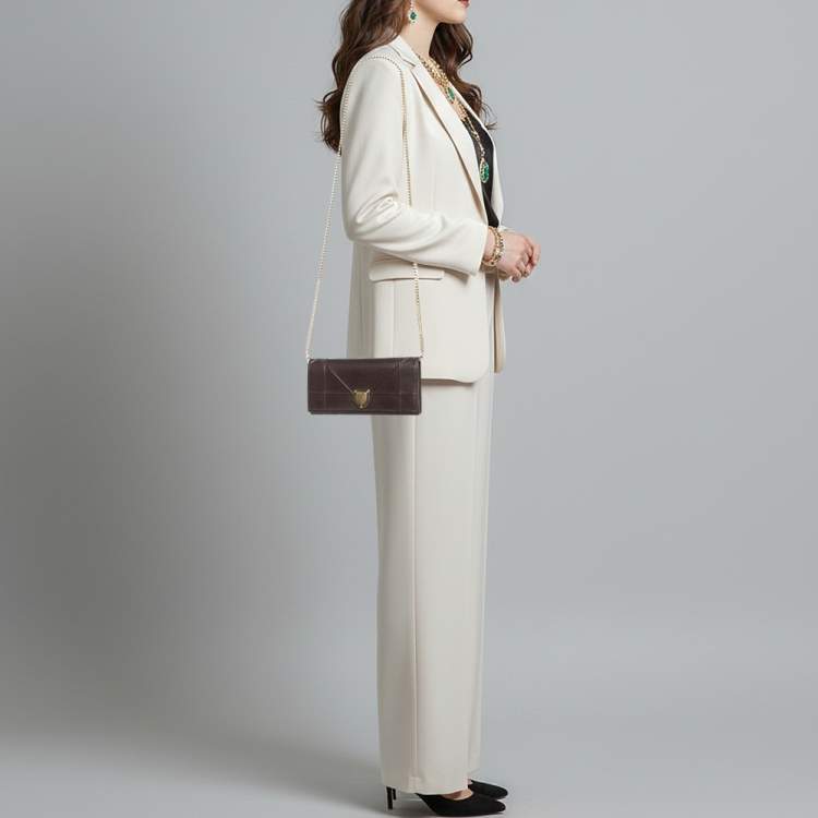 Pre Owned Dior Diorama Burgundy Leather Wallet On Chain