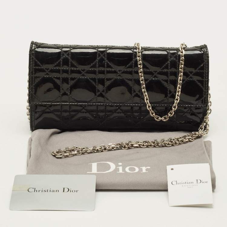 مملوكة مسبقًا Dior Lady Dior Black Cannage Patent Leather Chain Clutch