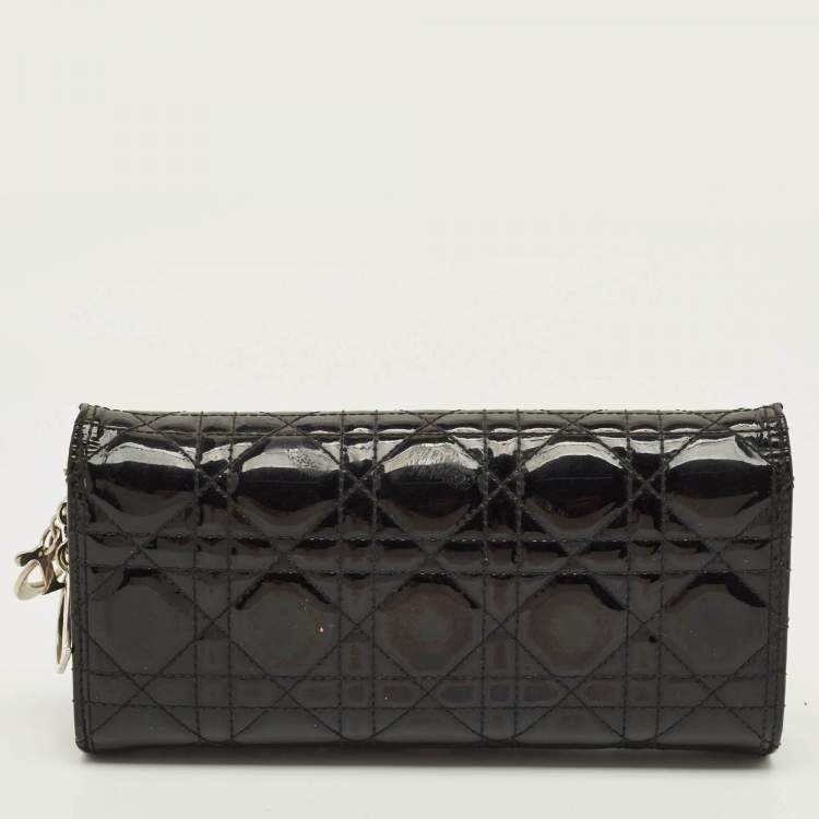 مملوكة مسبقًا Dior Lady Dior Black Cannage Patent Leather Chain Clutch