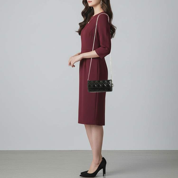 مملوكة مسبقًا Dior Lady Dior Black Cannage Patent Leather Chain Clutch