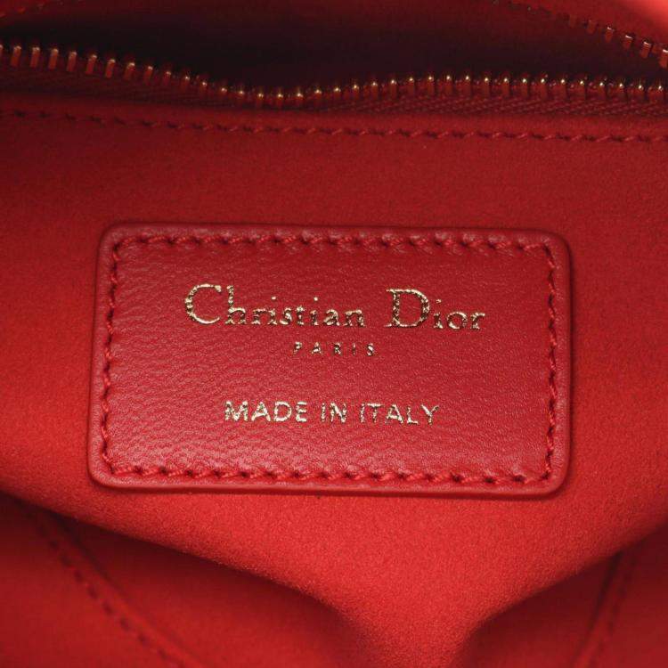Pre Owned Christian Dior Dior Lady Mini Heart Cannage Handbag  Leather  Red