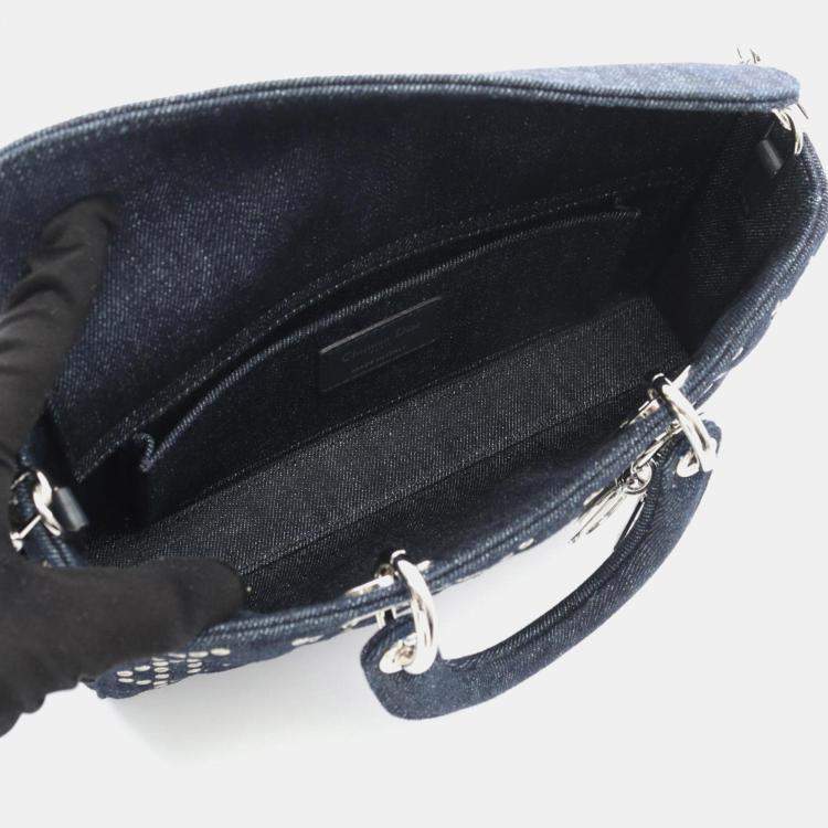 Pre Owned Christian Dior Dior Lady D-Joy Medium Handbag  Denim  Navy