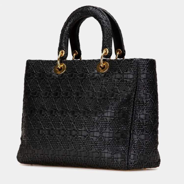 Pre Owned Dior Lady Dior Black Leather Shoulder Bag