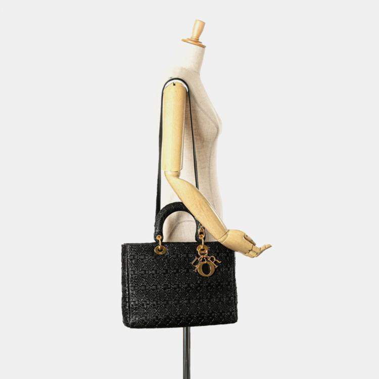 Pre Owned Dior Lady Dior Black Leather Shoulder Bag