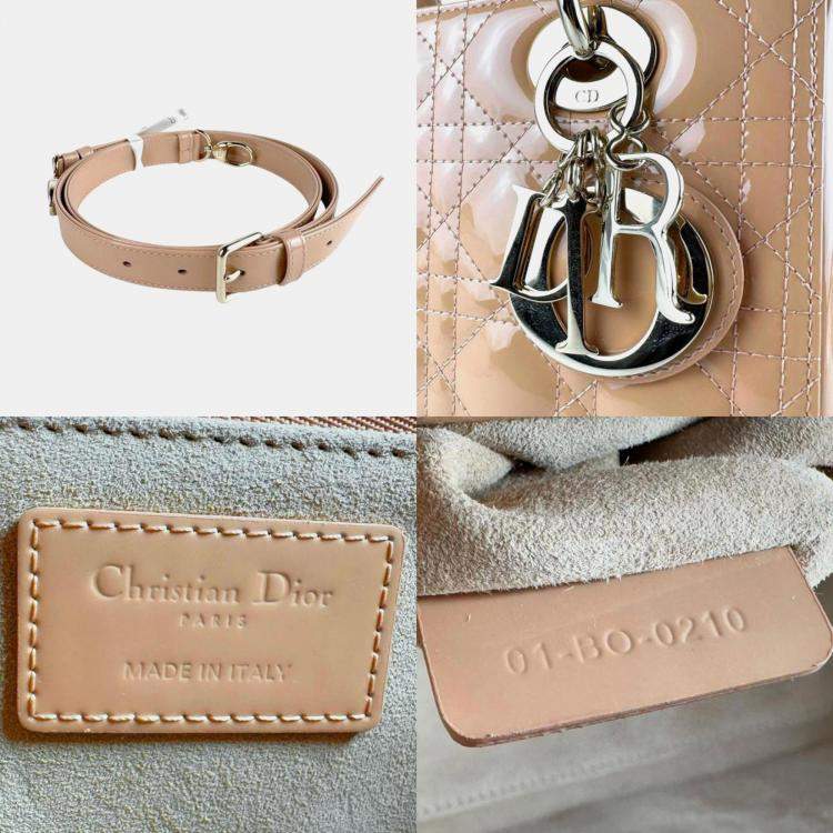 Pre Owned Dior Lady Dior Beige Patent Leather Shoulder Bag