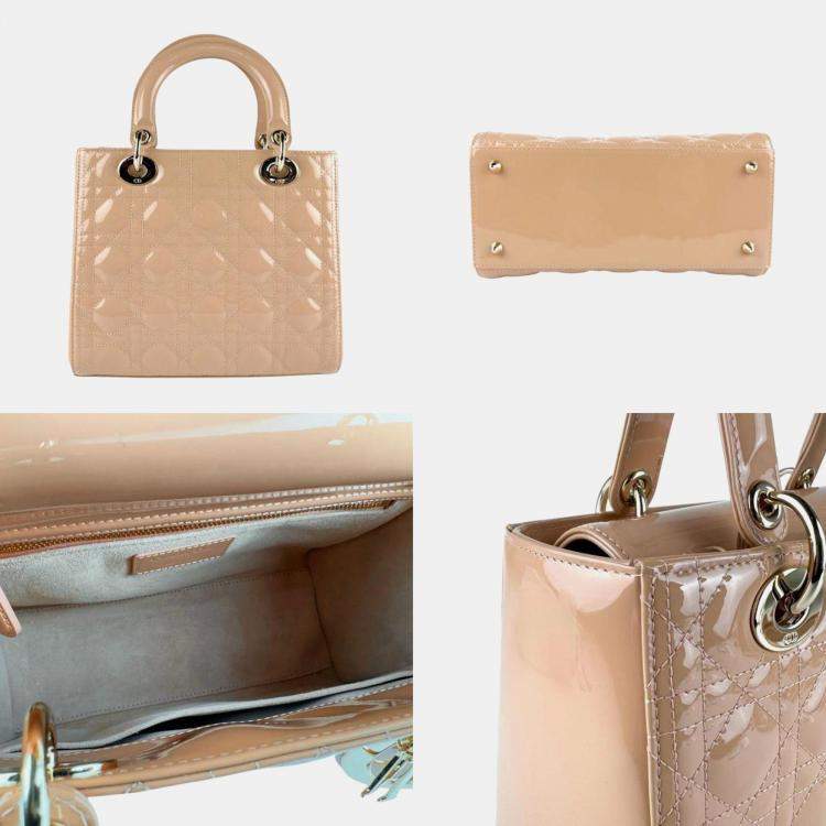 Pre Owned Dior Lady Dior Beige Patent Leather Shoulder Bag