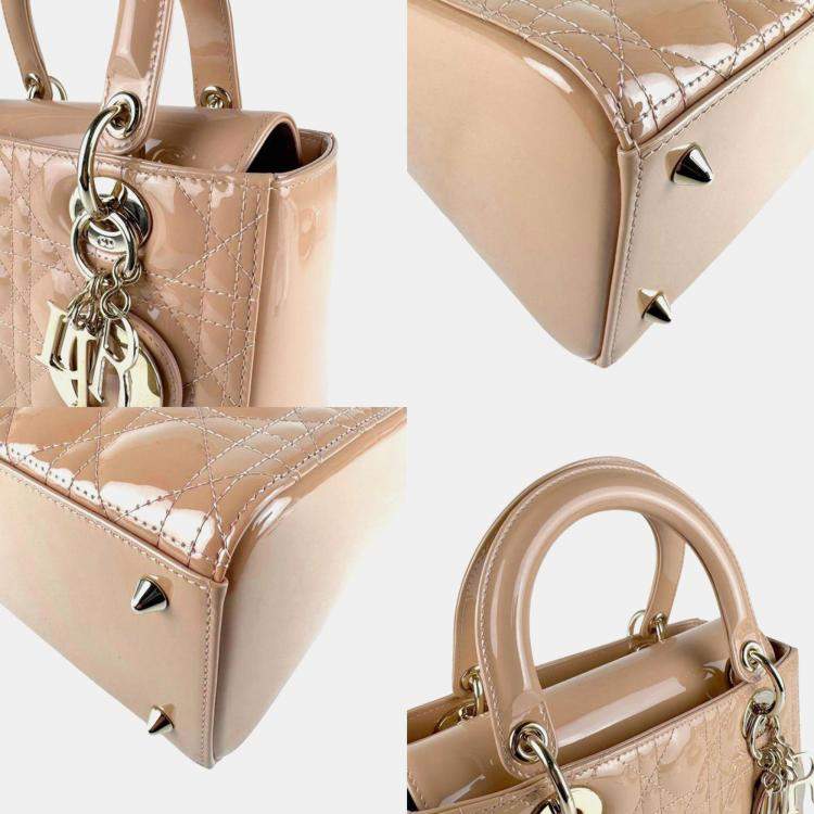 Pre Owned Dior Lady Dior Beige Patent Leather Shoulder Bag