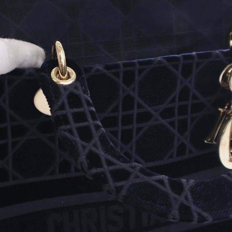 Pre Owned Dior Blue Medium Velvet Cannage Lady D Lite
